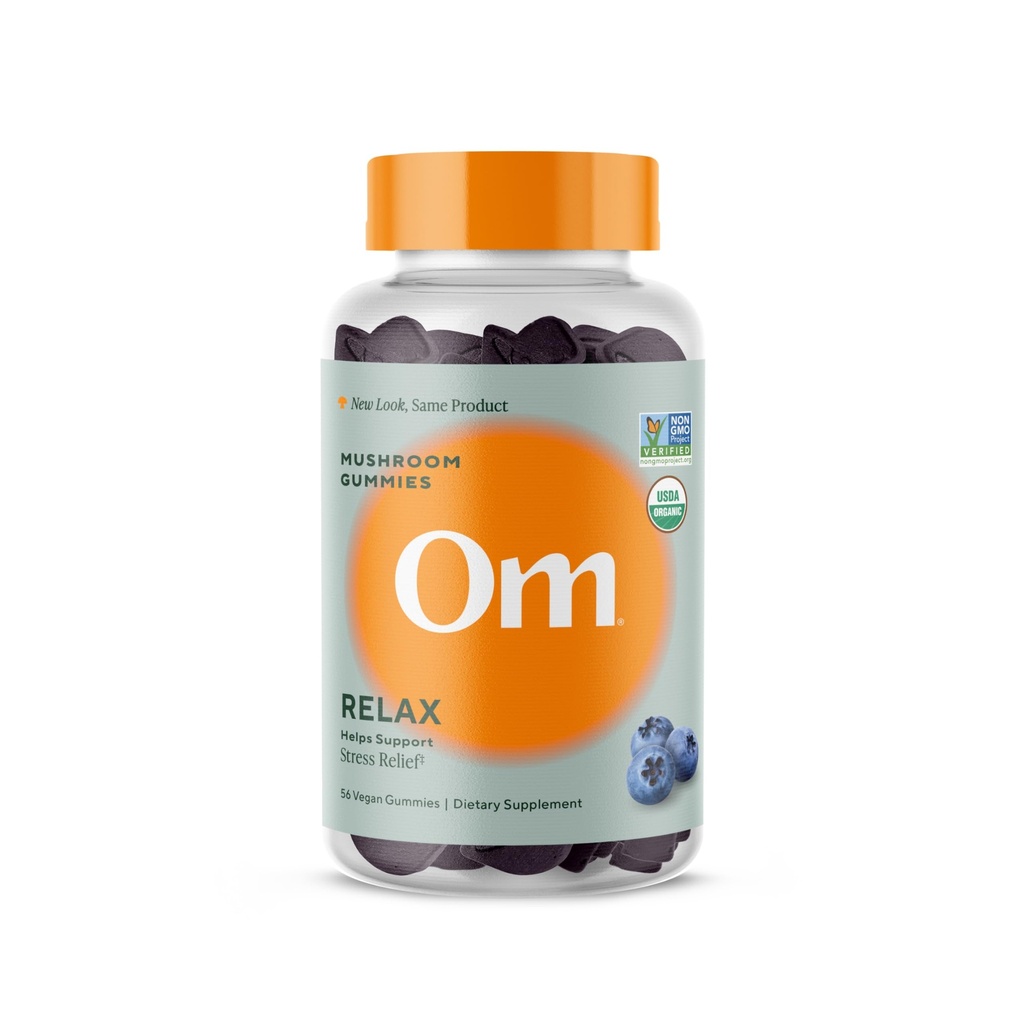 Om Mushroom Superfood Relax Gummies – 28 Serveringer – Blueberry Reishi & Ashwagandha Gummies For Stress Relief, Relaxation & Mood Support