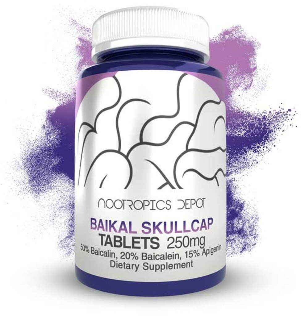 Nootropics Depot Baikal Skullcap Extract Tabletter | 250 mg | 60 greve > 15% Apigenin, > 20% Baicalein, > 50% Baicalin