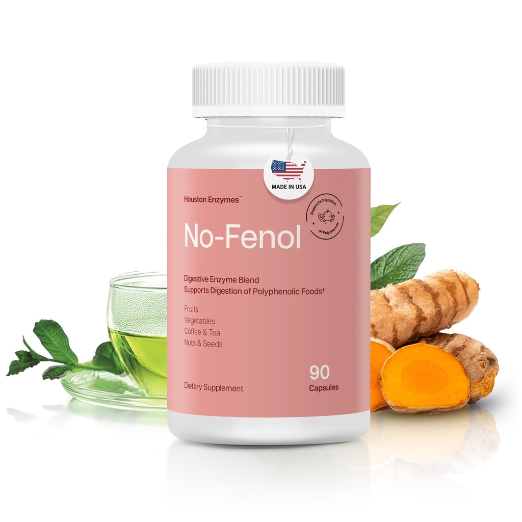 Houston Enzymes No-Fenol - Digestive Enzyme Supplement for polyfenolisk Digestion og frukt og grønnsaker Fibers - Digestive Enzymer for kvinner og menn (90 kapsler)
