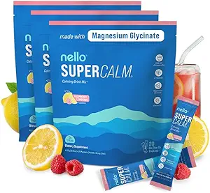 Nello Supercalm Drink Mix - Ashwagandha KSM 66, magnesiumglycinat & L-Theanin Supplement, vitamin D3 - Ashwagandha Root Extract (3-Pack)