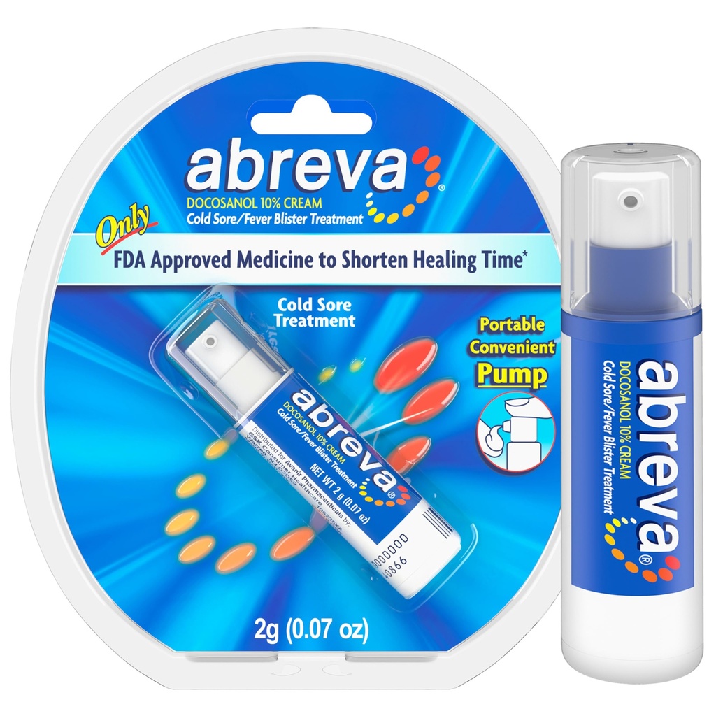 Abreva 10 prosent dokosanol kald sår behandling, behandler feberblester på 2,5 dager - 0,07 oz pumpe