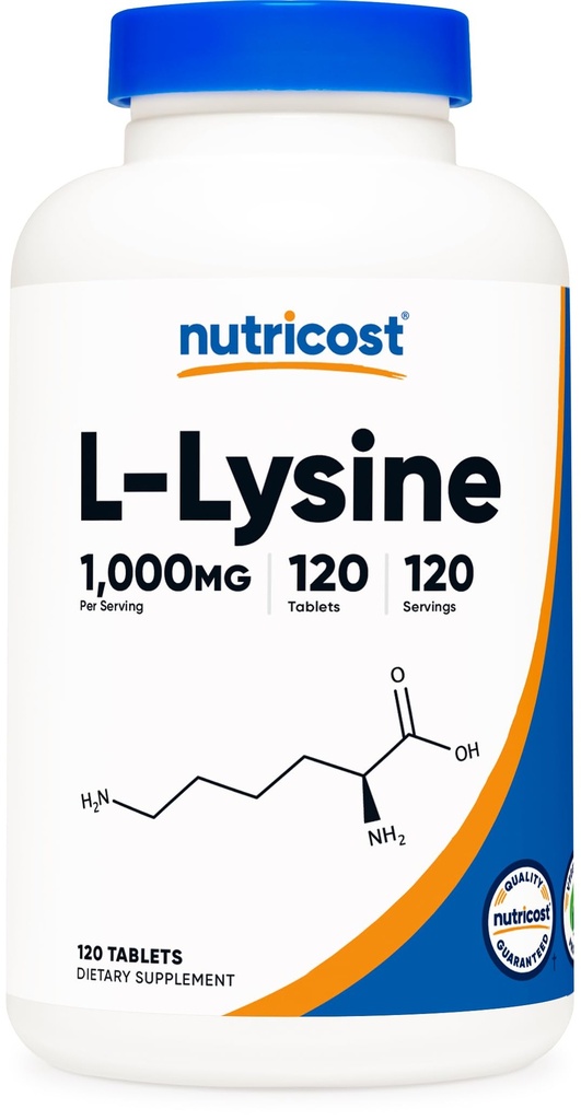 Nutricost L-Lysine 1000 mg, 120 tabletter - Glutenfri, ikke-GMO, og vegetarvennlig
