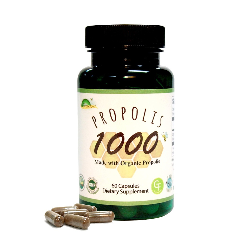 GREENBOW Propolis 1000mg NongGMO Laget med økologiske propolis 60 kapsler VEGAN CAPSULES