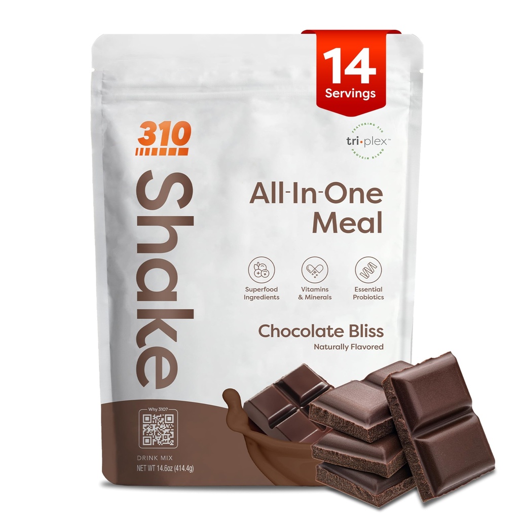 310 Ernæring All-In-One-måltid Replacement Shake Powder - Plant-basert protein Smoothie Blande w/High Fiber, Probiotika og Adaptogens - Lavkarbohydrat, Vegansk, Keto & Paleo Vennlig - Sjokolade Bliss - 14 Srv