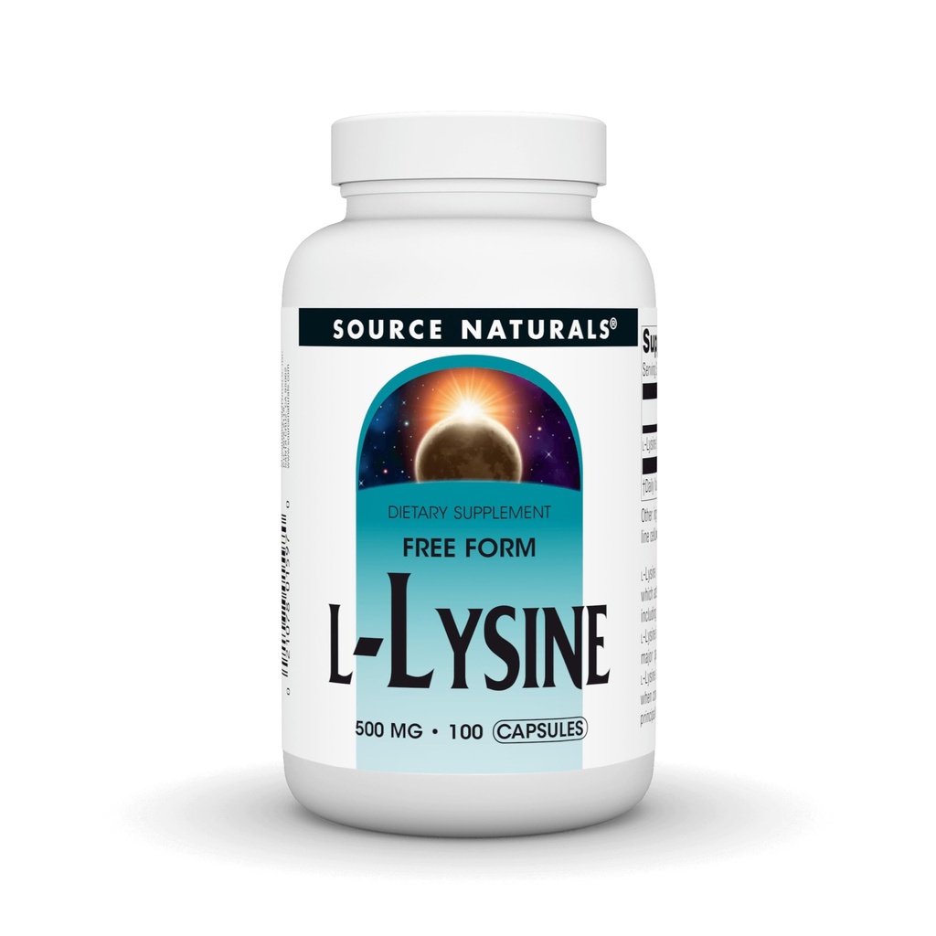 Kilde Naturals L-Lysine Free Form -Amino Acid Supplement støtter energiformasjon og kollagen - 100 kapsler