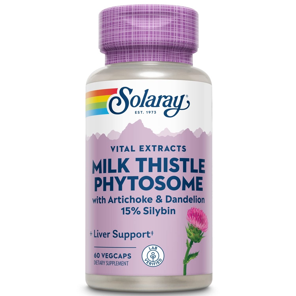 SOLARAY Melk Thistle Phytosom med artichoke, Dandelion og Ginger - Melk Thistle Extract Levering 15% Silybin - Liver Supplement - 60-dagers garanti, Lab Verifisert - 60 Services, 60 Vegkaps