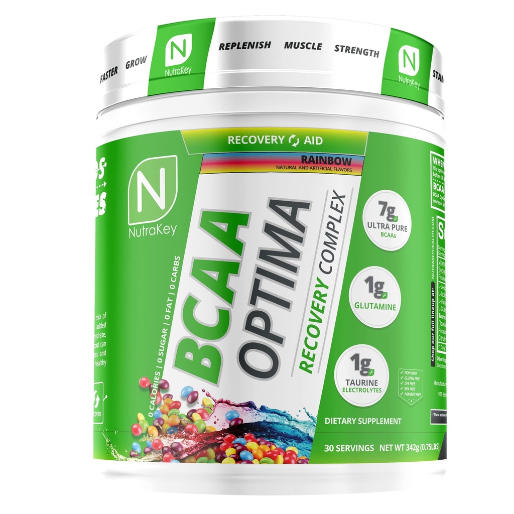 NutraKey BCAA Optima Post Trening Recovery Complex, Ingen sukker, Ingen karbohydrater, Recovery Aid, Regnbue