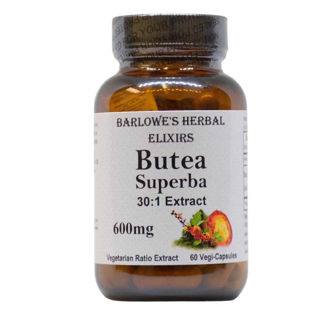 Barlowe's Herbal Elixirs Butea Superba Extract 30:1 | 600mg per kapsel | Thai Mann Vitality Herb | 60 Vegan Capsules | High Flavonoid innhold | Stearate-Free, Glass Bottet