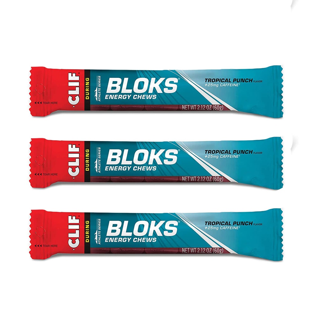 CLIF BLOKS - Energi Chews - Tropisk Punch med 25 mg Koffein-ikke-GMO - Plantebasert mat - Rask drivstoff for sykling og løp -Workout Snack (2,1 Ounce Packet, 3 greve)
