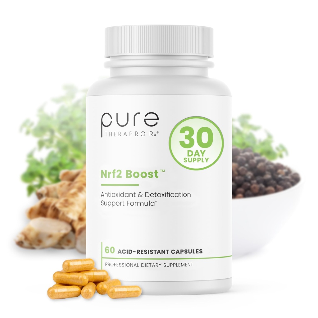 Pure TheraPro Rx Nrf2 Boost - NRF-2 aktivator med patentert Sulforaphane, Curcumin, Grønn Te & Trans-Pterostilbene | Antioksidant Supplement for å redusere oksidativ stress, laget i USA (60 Vegankapsler)