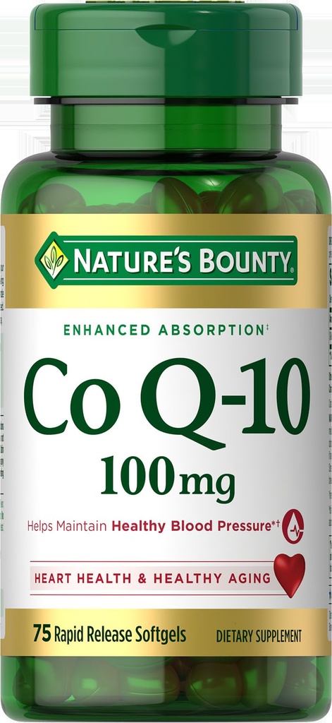 Naturens Bounty CoQ10, bidrar til å opprettholde sunnt blodtrykk, 100 mg, Rapid Release Softgels, 75 count