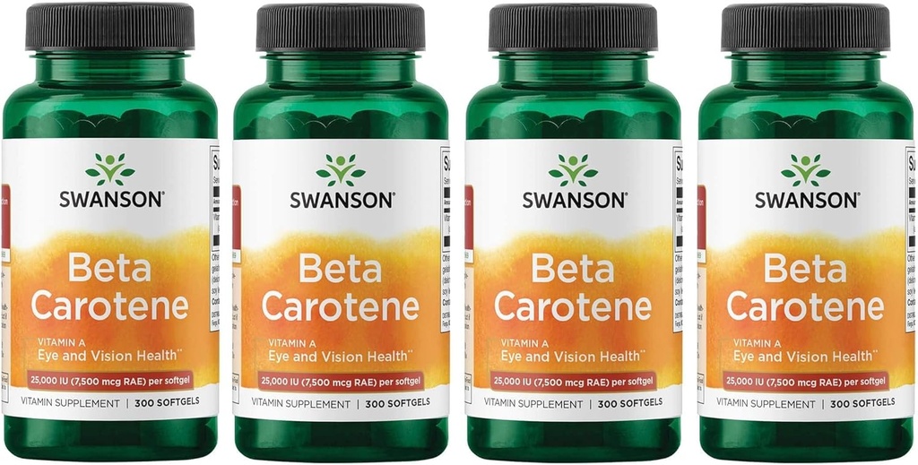 Swanson Beta-Caroten-vitamin A 25000 IU Softgels - Hud, Eye og Immunsystem Helse - Antioksidant støtte - 7500 mhg (300 Softgels) (4 Pakke)