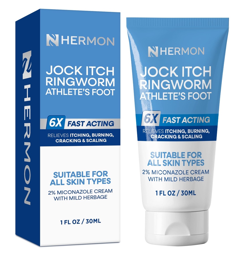 Hermon Jock Itch Antifungal Cream, Ringworm Treatment for Humans, Ringworm Cream for Humans, Foot & Body Balm, Provides Soothing Relief-1.05oz
