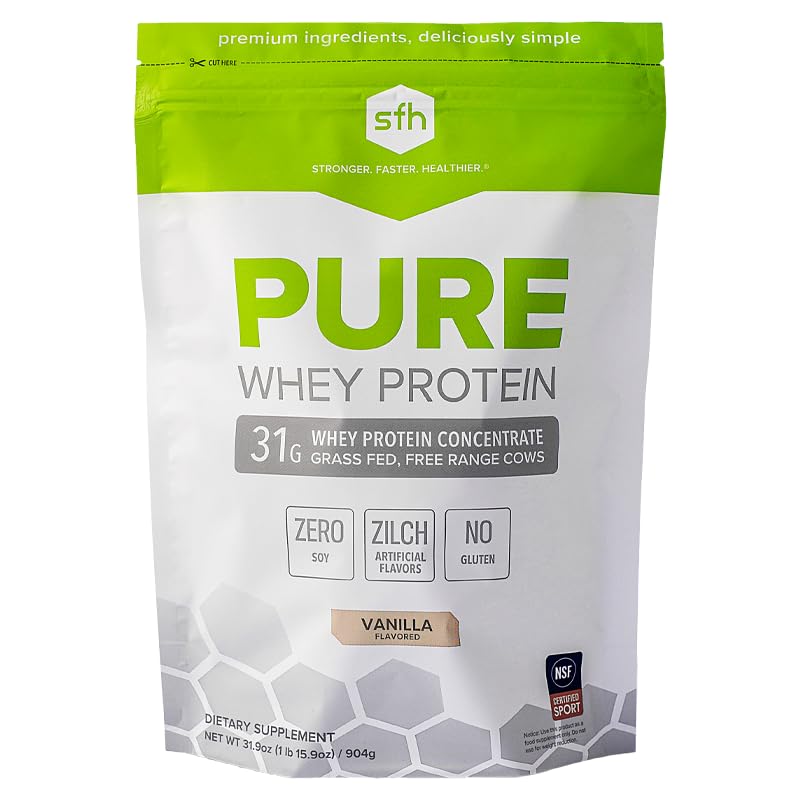 SFH ren Whey Protein pulver (Vanilla) Best Tastin Grass Fed Whey | Alle naturlige | Ikke-GMO, Ingen kunstige stoffer, Soya gratis, Glutenfri | (Vanilla, 31,9 Ounce (Pack of 1)