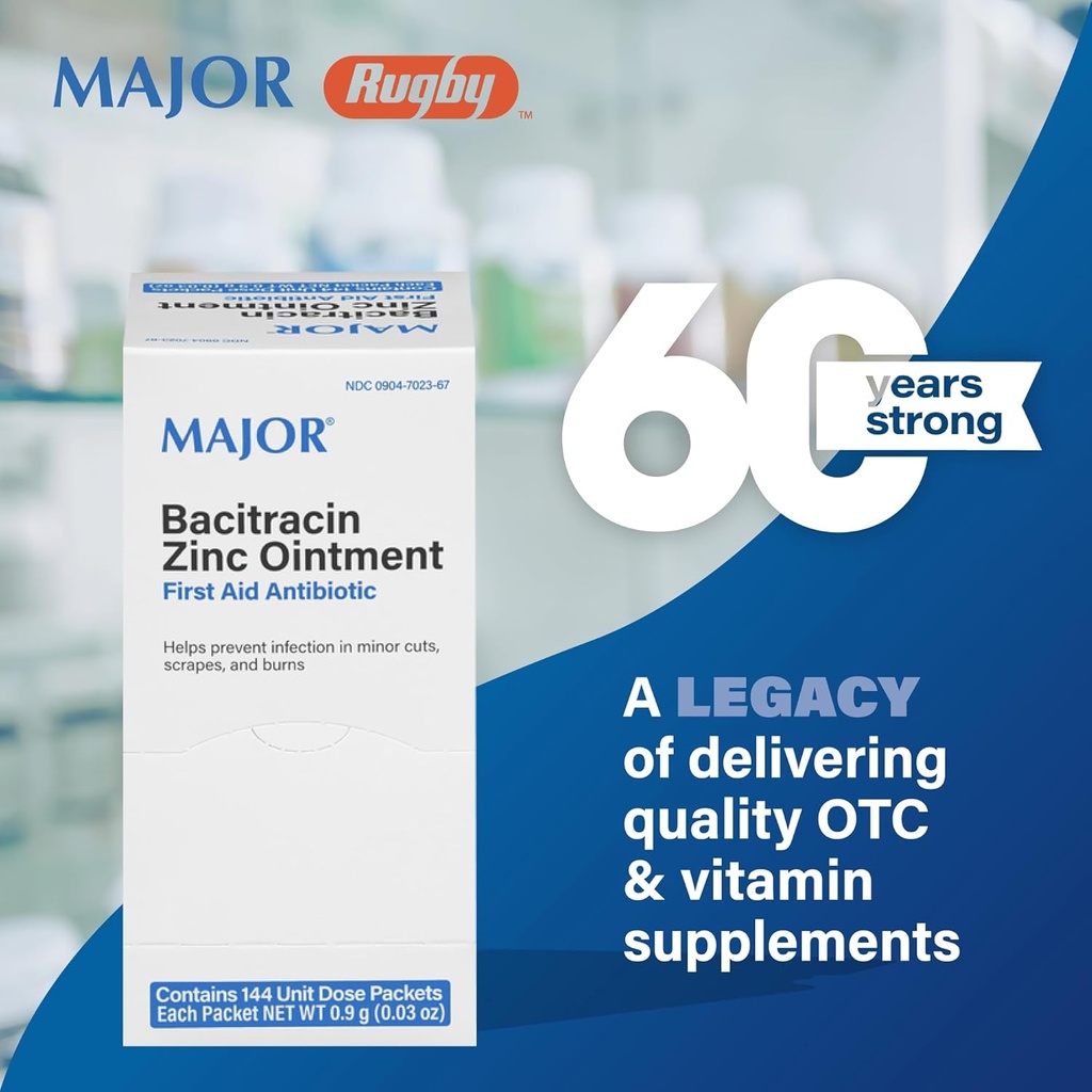 MAJOR Bacitracin Sink Ointment Førstehjelp Antibiotika - inneholder 144 enhetsdosepakker