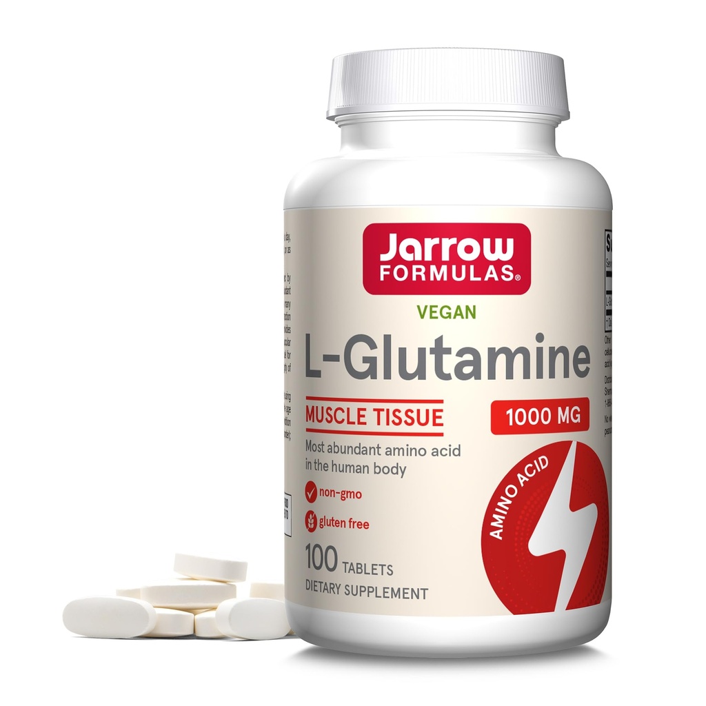 Jarrow Formler L-Glutamin 1000 mg, Diett Supplement for muskelvev, Multifunksjonell Aminosyre, Immunstøtte, 100 Easy-solv tabletter, 50-100 dagers forsyning
