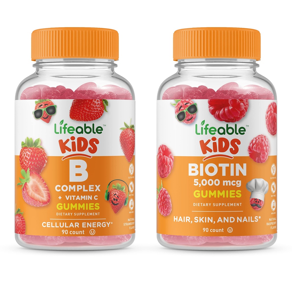 Livlig B komplekse barn + Biotin Kids, Gummies Bundle - Great Tasting, vitamin Supplement, Glutenfri, GMO Gratis, Chewable Gummy