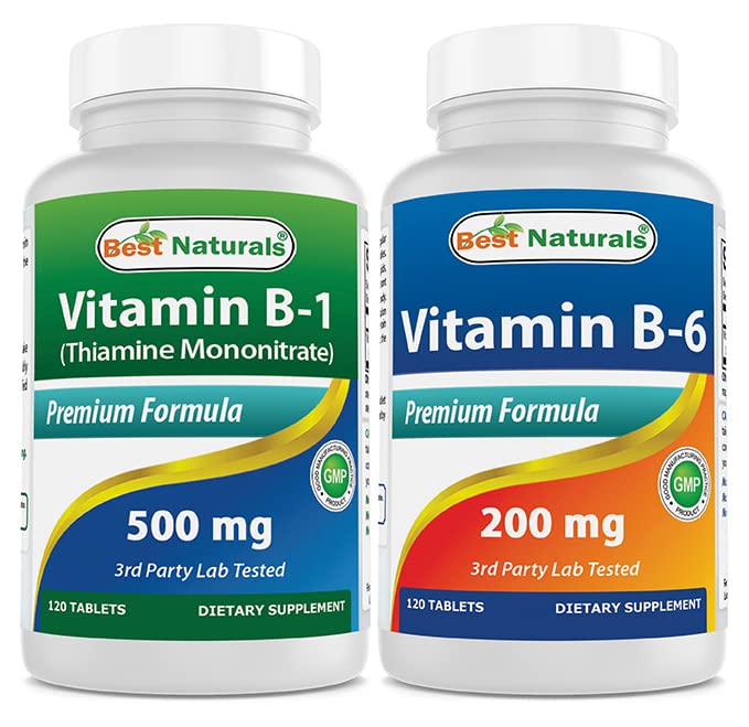 Beste Naturals Vitamin B1 som Thiamin Mononitrat 500 mg og vitamin b6 200 mg