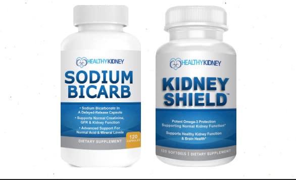 Njure Shield Omega-3 Fish Oil & Natrium Bikarb 2 Pack Bundle støtte normal njurefunksjon & syrenivå