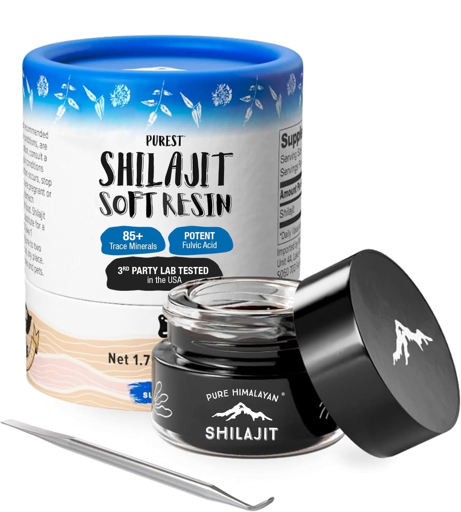 Shilajit av ren Himalyan Shilajit ®, Grade A Himalayan Soft Resin, Energi & Immune Support, Naturlig kilde til Fulvic Acid & 85+ Trace Minerals Supplement for menn og kvinner (50ml/1,5 fl oz)