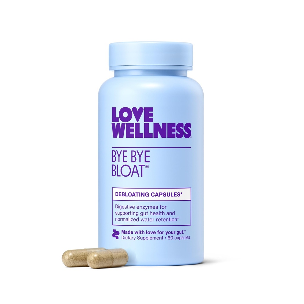Love Wellness Bye Bye Bloat | Digestive enzymer for raskvirkende blomstrende relief for kvinner | Hjelper redusere vanntetthet og gass relief | Støtter Digestive helse med Fenugreek & Dandelion | 60 greve