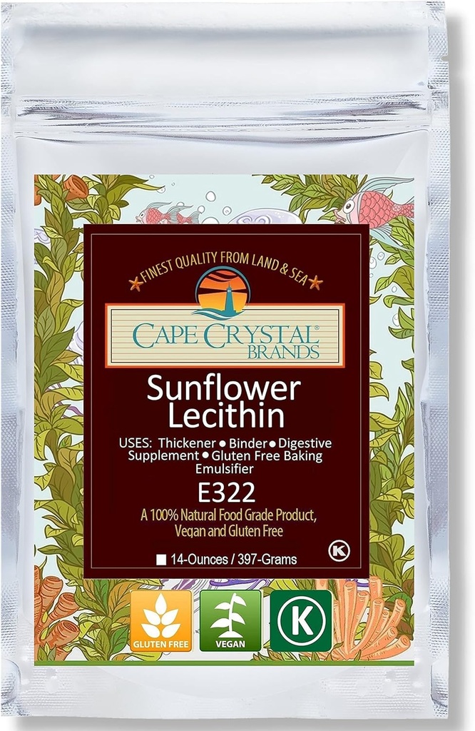 Cape Crystal Sunflower Lecithin pulver, 100% naturlig og glutenfri. Det er Vegan, ikke-GMO alternativ til soya Lecithin pulver (14-oz.)