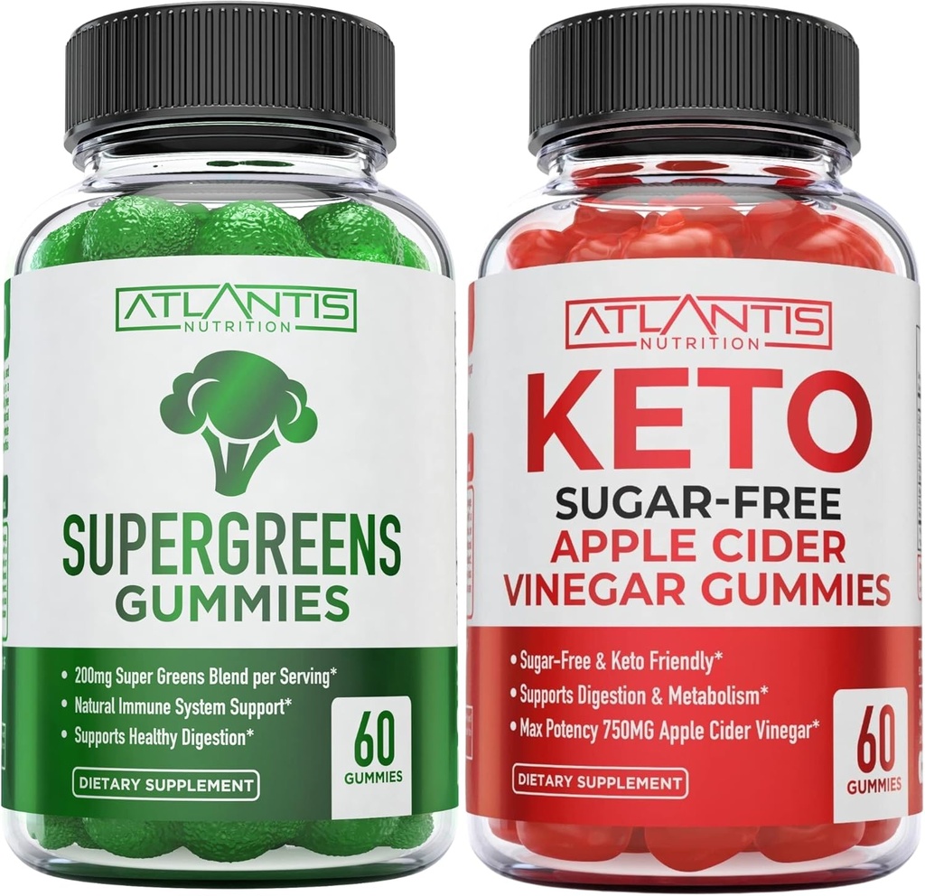 Atlantis Ernæring Supergreens 60 Gummies + Sukker Free Keto Apple Cider Vinegar 60 Gummies