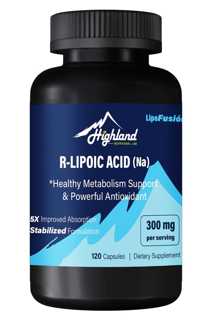 R Lipoic Acid (Na) 300mg per servering, 120 kapsler, opp til 5X forbedret absorpsjon, utmerket ernæringstilskudd for sunn metabolisme støtte og antioksidanter-1 flaske