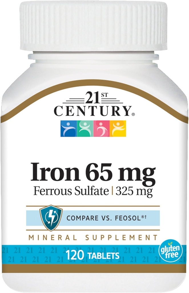 21st Century Iron 65 Mg Ferrous Sulfate 325 Mg Tabletter, 120 Count (Pack of 2)