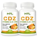 2 Pakke, C D Z  Vitamin Vitamin C, 1000 mg | Vitamin D3, 125mcg | Zink, 25 mg | Ikke-GMO & Glutenfri | 240 Serveringer