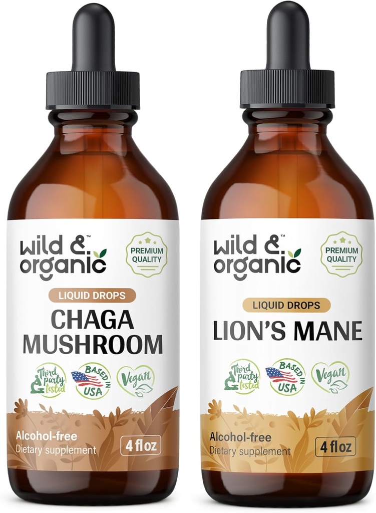 Wild & Organic Chaga Mushroom Tinktur 4 fl oz & Lion's Mane Mushroom Tinktur 4 fl oz