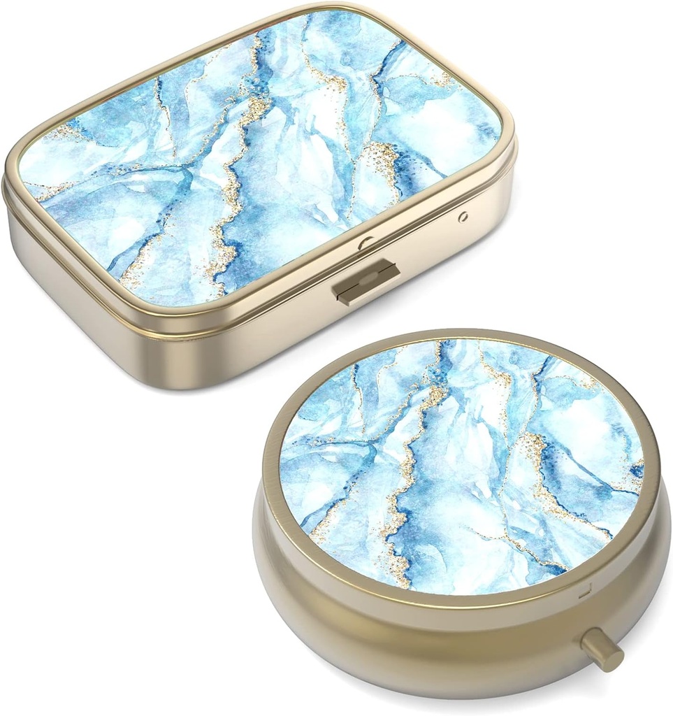 Pill Case Pill Box med speil retro lille pille tilfelle for purse eller pocket bronse piller eske eller vitaminer, fiskeolje, kosttilskudd, pille containe reise gaver(2PCS)