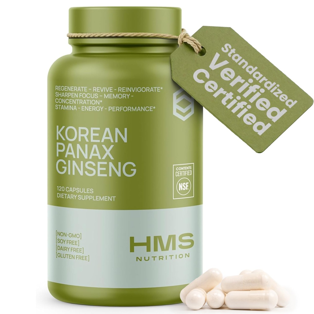 koreansk rød Panax Ginseng 2000mg 120 Vegan Capsules Super Styrke Ekstract NSF sertifiserte kosttilskudd, høy ginsenosider støtter energi, utholdenhet, ytelse og klarhet