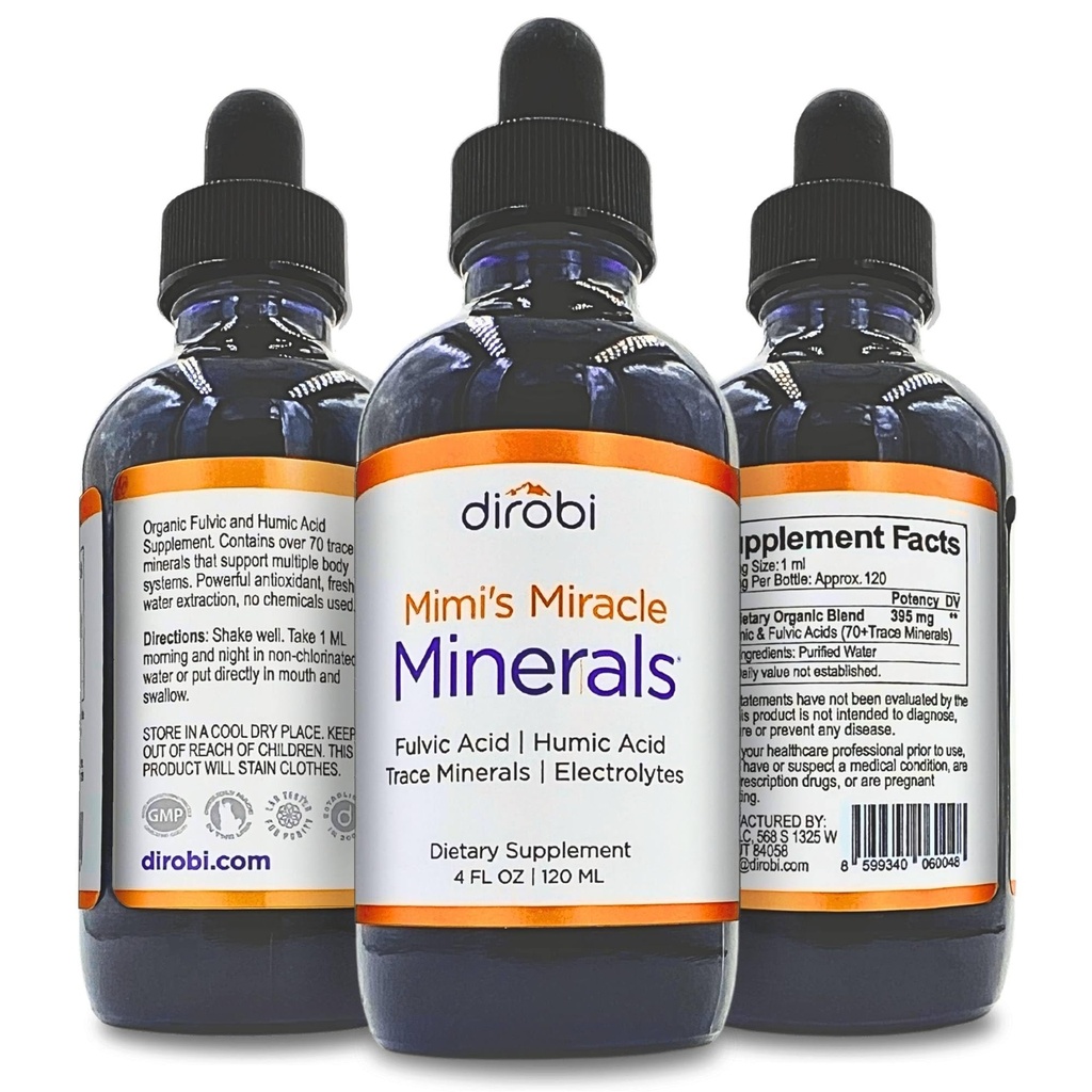 Dirobi Mimis Miracle Minerals Fulvic Acid Humic Acid - Mineral Blande Drops Supplement, Flytende Trace Minerals 70 Ionic Minerals - Organisk Plante Avledet (4 oz 120...