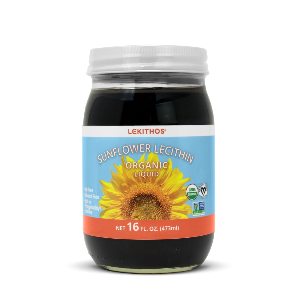 Organisk solflower Lecithin Liquid - 16 fl oz - Certified USDA Organic - Cold Pressed (solvent gratis) - Ikke-GMO Project Verifisert