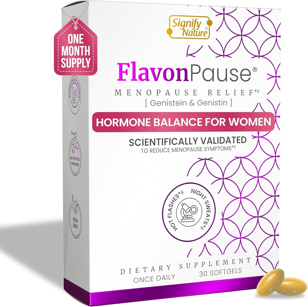 Flavon pause Hot Flashes Menopause Relief - CLINICALly testet - | Naturlig varm Flash Relief, natt sviter Relief, hud aldring | Multi Menopause Symptom Relief | 30 Softgels
