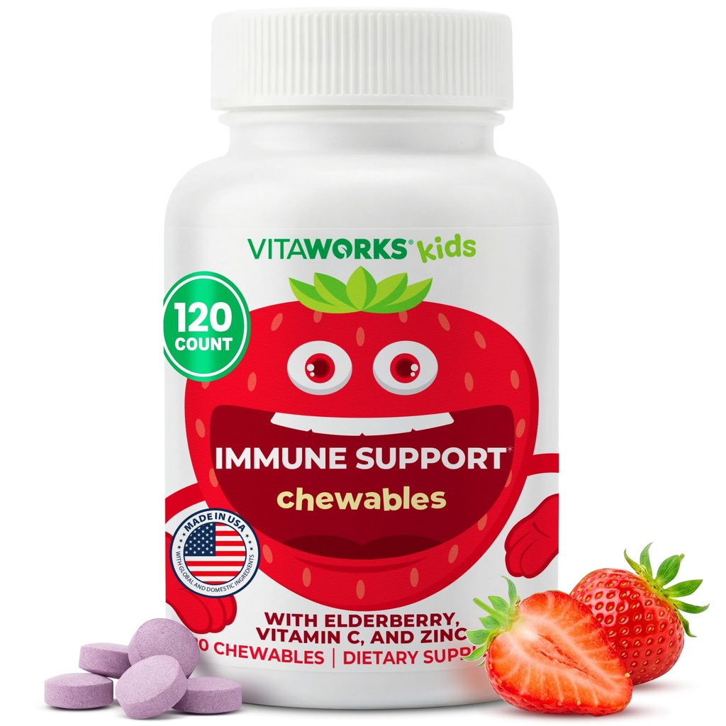 Kids Elderbær med sink og vitamin C - immun støtte Supplement Chewable Tabletter - Tasty Naturlig Blandet Berry Flavor - Vegan, vegetarisk, Glutenfri, Ikke-GMO, for barn, 120 Chewables