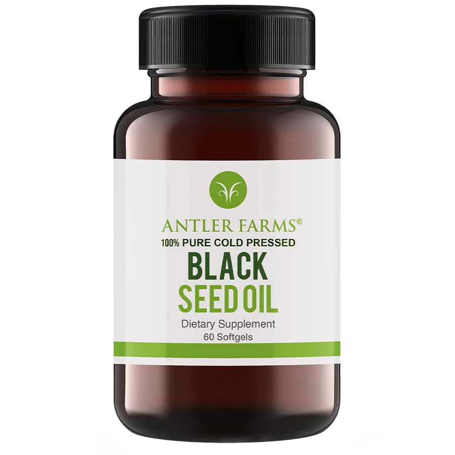 Antler Gårder - Svart Seed Oil Softgel Kapsler -100% Ren, Jomfru, Kaldpresset 60 Softgels, 500 mg - 2% Tymimokinon, tyrkisk svart cumin Nigella Sativa Seed Oil