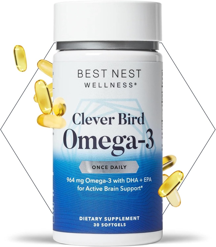 Best Nest velvære Omega-3 Softgels - Fish Oil Supplement støtter hjernens helse - Ernæringsstøtte for mødre - EPA & DHA Supplementshjelp Immunsystem Helse - 30 Softgels
