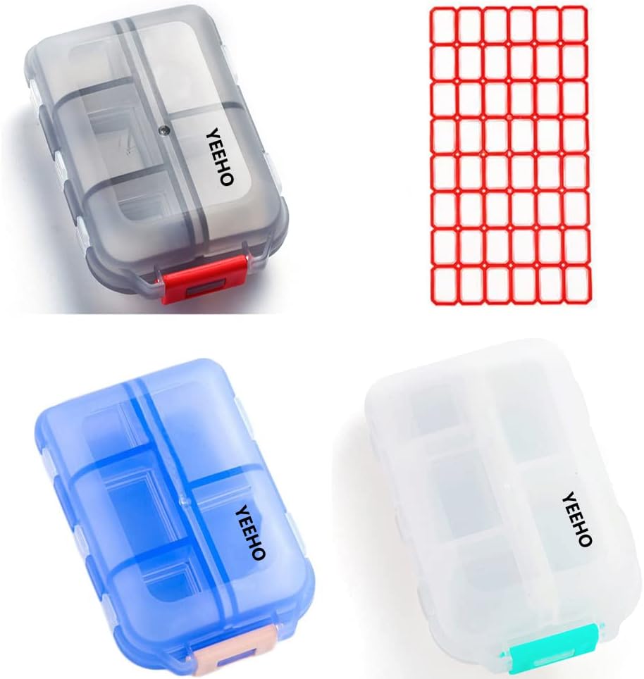 Pill Case (3 Pack) - Bærbare små kosttilskudd Tablet Container Box med 10 sammenligninger - Medicine Capsule Vitamin Fold Flip Organizer Dispenser Holder Oppbevaring for reisetur Pocket Purse