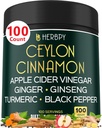 6in1 Premium Ceylon Cinnamon Supplement Plus Apple Cider Vinegar, Ginger, Ginseng - Vekthåndtering, Digestion - 100 Vegan Kapsler