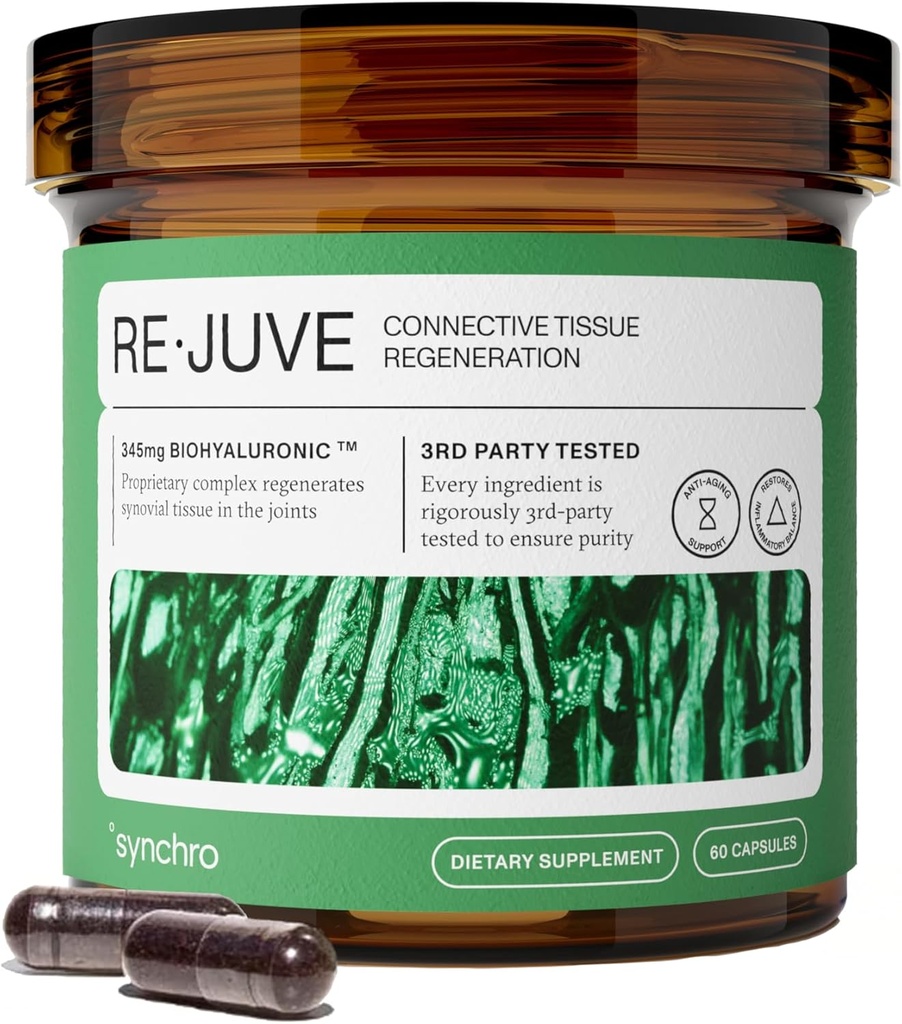 Synchro - Rejuve felles støtte Supplement, ikke-GMO Cartilage og felles støtte, Joint Supplement med hyaluronsyre og anthocyaniner, 60 felles helse supplement kapsler