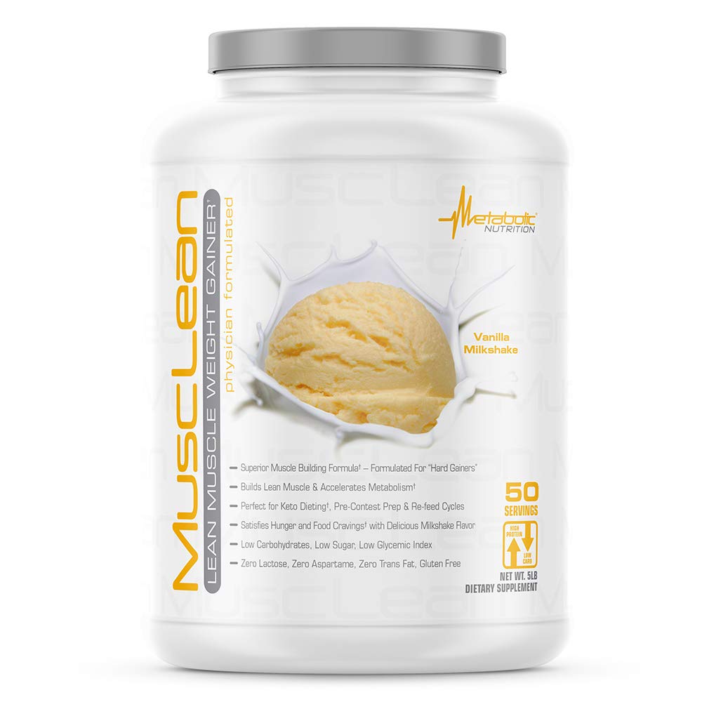 Metabolsk ernæring - Musclean - Milkshake, Whey høyproteinmåltid erstatning, vedlikeholdsnæring, lav karbohydrat, keto diett, digestive enzymer, Vanilla, 5 pund (50 ser)