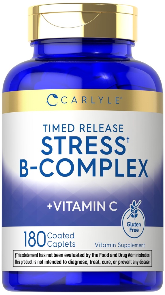 Carlyle Stress B-Complex Vitamin | 180 Vegetariske kapeller | med vitamin C | Ikke-GMO & Glutenfri Supplement