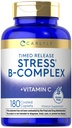 Carlyle Stress B-Complex Vitamin | 180 Vegetariske kapeller | med vitamin C | Ikke-GMO & Glutenfri Supplement
