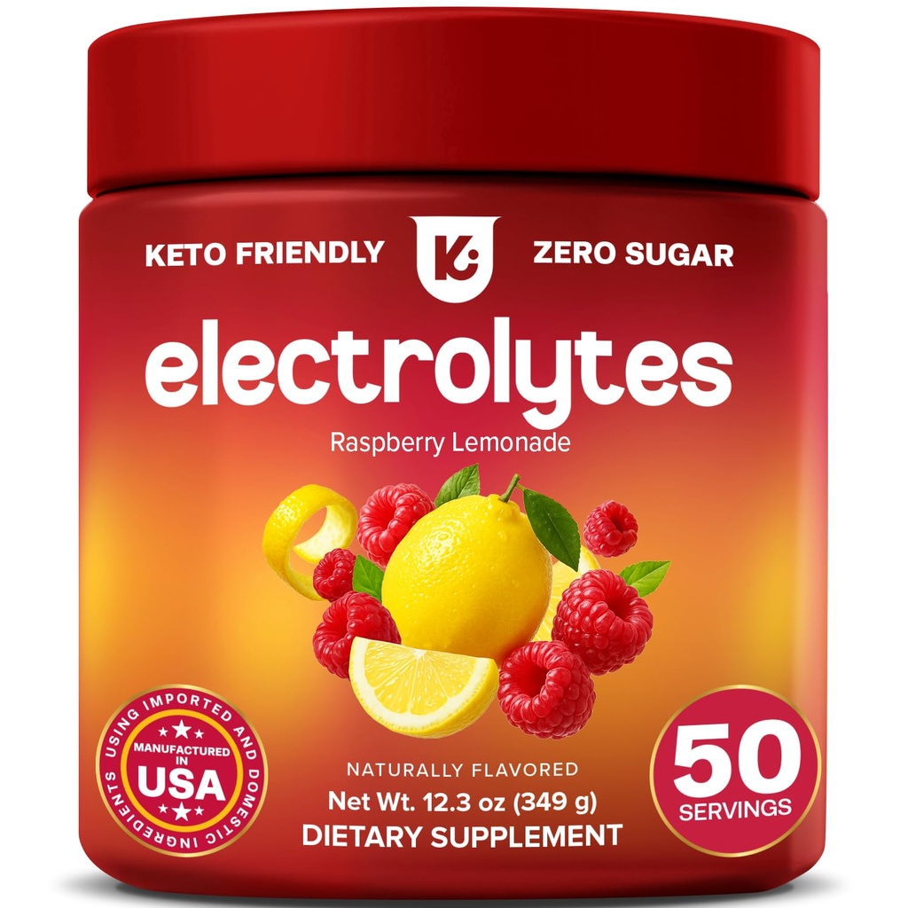 Keppi Electrolytes pulver – bringebær sitronade flavor 50 serveringer – Ingen sukkerhydrasjon Supplement med magnesium, kalium, natrium – keto, vegansk, Fastevennlig, Zero Calorie Electrolyte Drink