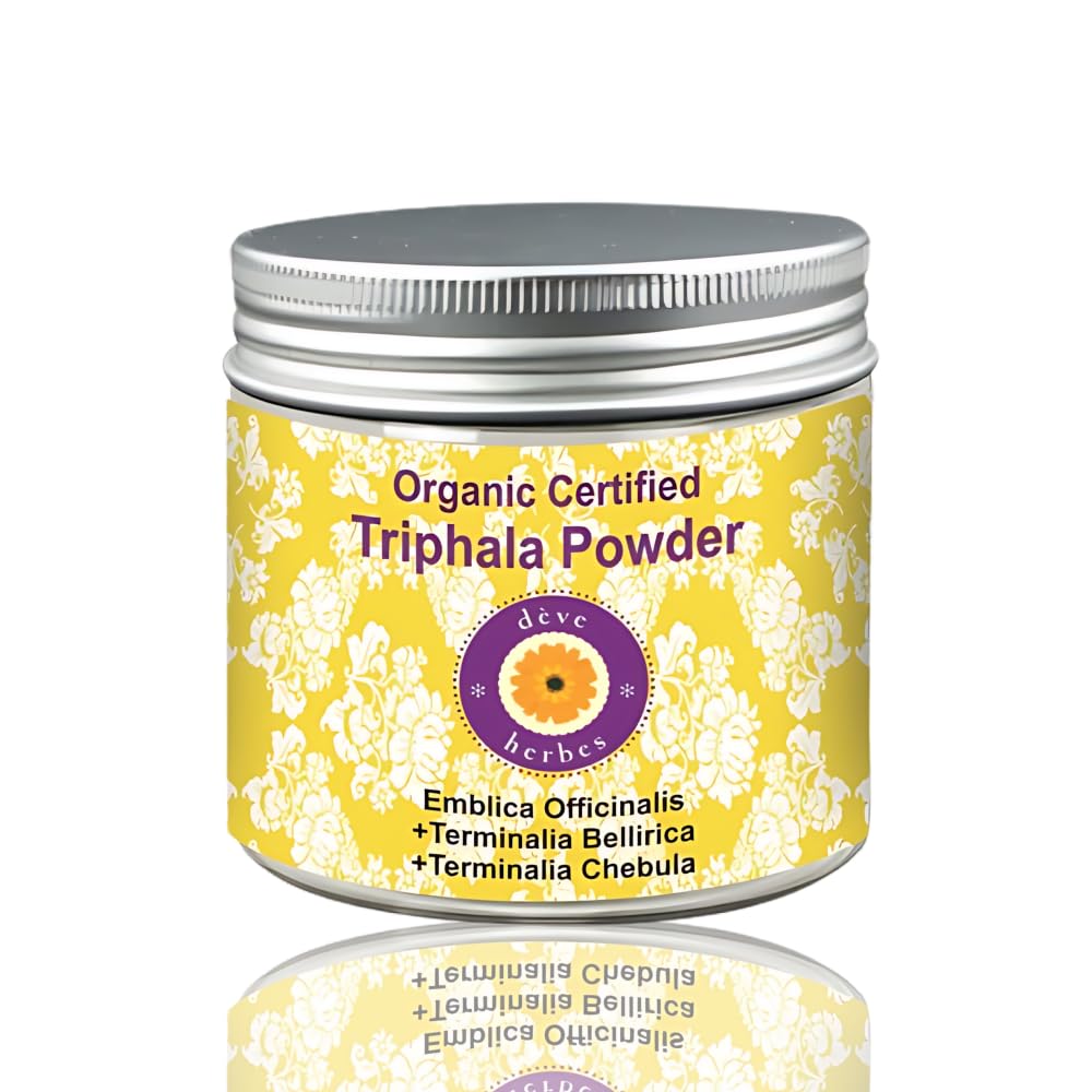 Deve Herbes Pure Triphla Powder (Emblica officinalis) + (Terminalia belerica) + (Terminalia chebula) Organisk Certified Natural Therapeutic Grade 200gm, (7,05oz)