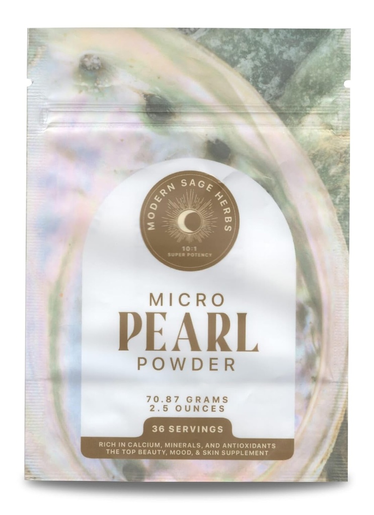 2.5oz ren perle pulver 10:1 Super konsentrert ekstrakt. 36 serveringer. Tilskudd for kollagen, anti-aldring og antioksidant produksjon. Støtter hud, øyne, negler, strålende skjønnhet av Moderne Sage urter.