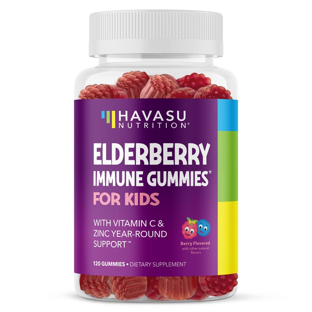 Elderbær Gummies for barn med sink og vitamin C - immunstøtte Supplement for barn - 120 greve, vegansk, berry flavor - beleilig daglig forsvar med antioksidanter og essensielle næringsstoffer