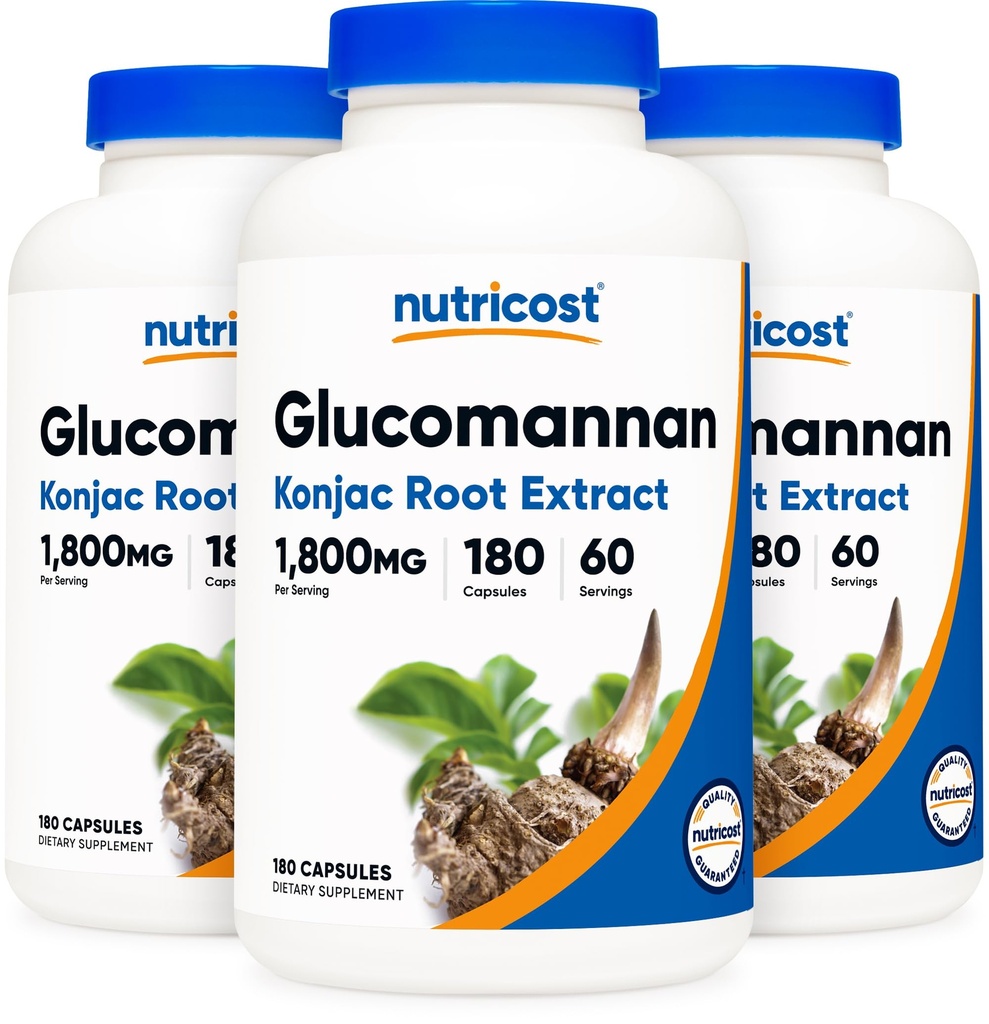 Nutricost Glucomannan 1.800mg Per servering, 180 kapsler (3 flasker)